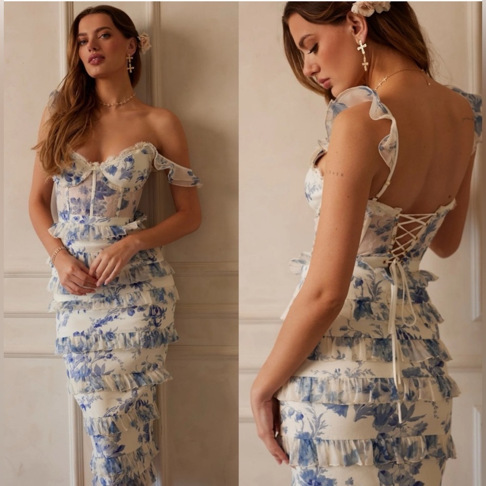 V. Chapman Fiorenza Midi Dress in Provencal Blue Floral